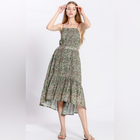 The Korner Dresses & Skirts - THE KORNER Floral Green Tiered Midi Dress with Spaghetti Straps